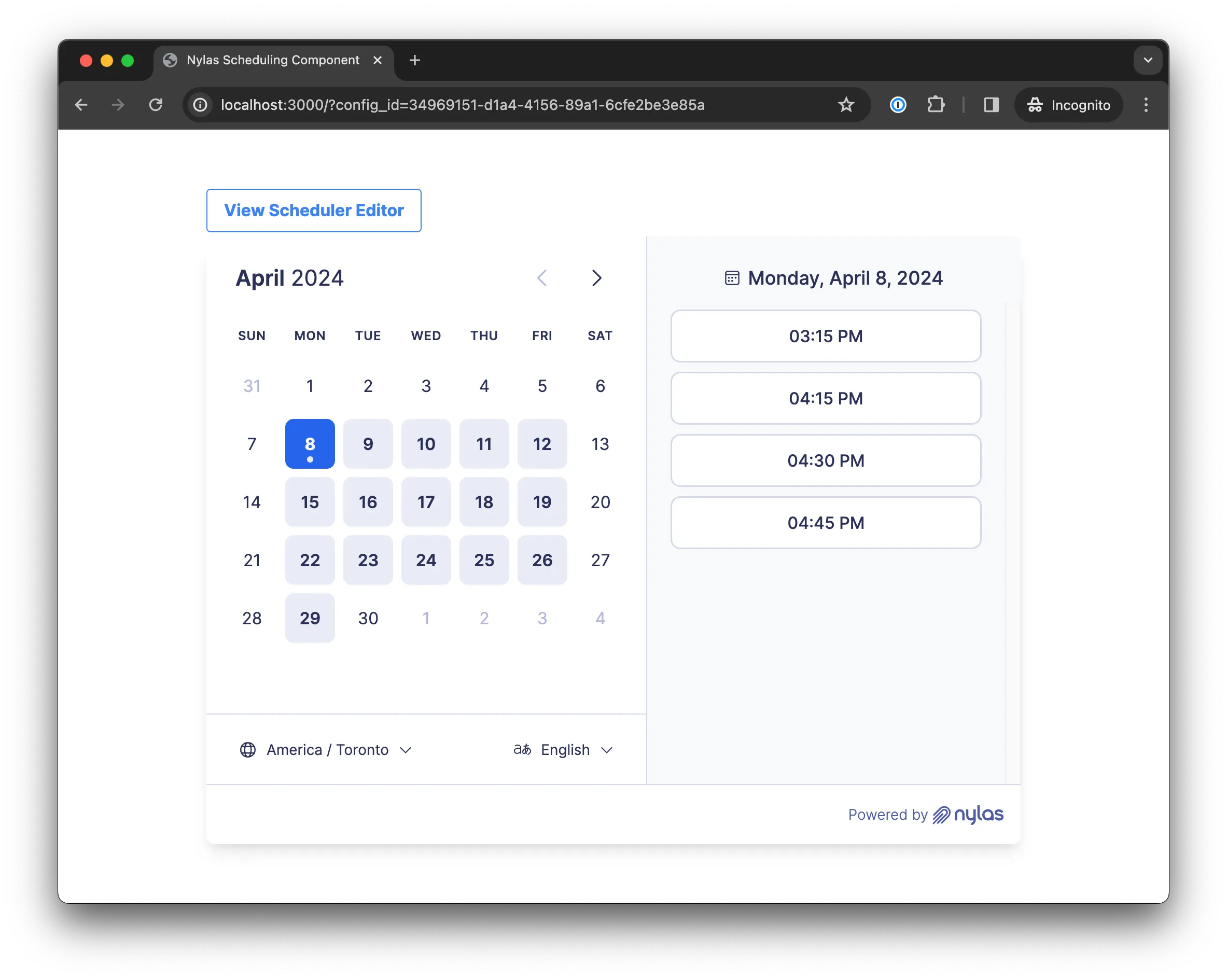 Sample quickstart app A sample web app that demonstrates a Scheduling Page and the Scheduler Editor